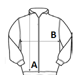 Measurement guide: A body length, B chest width